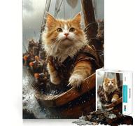 1000 Piece Jigsaw Puzzle Cat Captain And Mouse Crew Neat Edge Decor Problem Solve Fun Easy Time Fun Xmas Decor Gift (38x52cm)