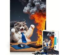 1000 Piece Jigsaw Puzzle Cat Celebrating Laptop Fire Fine Edge Craft Brain Skill Play Relax Game Play Christmas Art Gift (50x75cm)