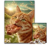 1000 Piece Jigsaw Puzzle Cat Eating Meat Cardboard Puzzles Educational Games, Enhance Love between Couples for Age 14 Years Up 26X38CM