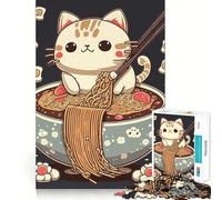 1000 Piece Jigsaw Puzzle Cat Eating Ramen Sharp Cut Art Logic Thinking Play Chill Time Play Birthday Fun Gift (38x26cm)