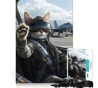 1000 Piece Jigsaw Puzzle Cat Fighter Pilot Neat Edge Decor Problem Solve Fun Easy Time Fun Xmas Decor Gift (50x75cm)