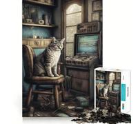 1000 Piece Jigsaw Puzzle Cat Gaming Vintage Room Fine Edge Craft Brain Skill Play Relax Game Play Christmas Art Gift (38x26cm)