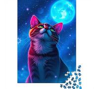 1000 Piece Jigsaw Puzzle, Cat Gazing at The Moon, 52x38cm/1000pcs, for Adults, Gift for Puzzle Lovers, Family Activity And Quiet Weekends