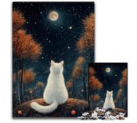 1000 Piece Jigsaw Puzzle Cat Gazing at The Moon Paper Puzzles Ideal for Lover Perfect Christmas New Year Valentine's Gift 1000 PCS(38x26cm)