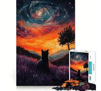 1000 Piece Jigsaw Puzzle Cat Gazing at The Night Sky Sharp Cut Art Logic Thinking Play Chill Time Play Birthday Fun Gift (38x26cm)