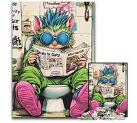 1000 Piece Jigsaw Puzzle Cat Go Toilet Wooden Jigsaw Puzzles Relax & Challenge, Colorful Home Decor Art, for Friends 50x75CM/19.68x29.52inch