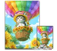 1000 Piece Jigsaw Puzzle Cat in A Hot Air Balloon Cardboard Puzzles Stress Reliever Staycation Kill Time, A Work of Art for And Age 14 26X38CM