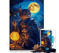 1000 Piece Jigsaw Puzzle Cat in Kimono Under Full Moon Sharp Cut Art Logic Thinking Play Chill Time Play Birthday Fun Gift (38x52cm)