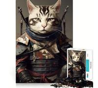 1000 Piece Jigsaw Puzzle Cat Japanese Samurai Sharp Cut Art Logic Thinking Play Chill Time Play Birthday Fun Gift (38x52cm)