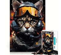 1000 Piece Jigsaw Puzzle Cat Old Jet Pilot Exact Cut Play Smart Brain Toy Relax Time Game Christmas Art Display (38x26cm)