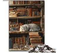 1000-Piece Jigsaw Puzzle Cat on The Bookshelf Jigsaw Puzzles 26X38CM for Family And Friends, Suitable for Ages 14+