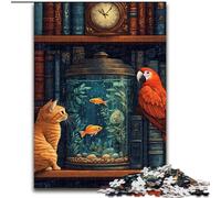 1000-Piece Jigsaw Puzzle Cat on The Bookshelf Jigsaw Puzzles for Adults Perfect for Teenagers & Family Fun, for Birthdays (Size 50x75cm)