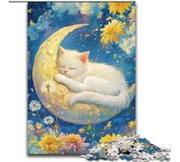 1000 Piece Jigsaw Puzzle Cat Sleeping on The Moon cardboard Jigsaw 26X38CM Relaxing Entertainment, Home Decor