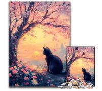 1000 Piece Jigsaw Puzzle Cat Under The Cherry Blossoms Puzzle for Age 14+ Educational Challenge Fun Activities at Home, Birthday Gifts, Travel Gifts 26X38CM