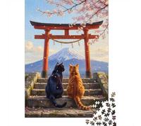 1000 Piece Jigsaw Puzzle, Cats at Mount Fuji Torii Gate, 70x50cm/1000pcs, for Adults, Family Activity, Time Around The Table And Weekend Downtime