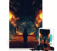 1000 Piece Jigsaw Puzzle Child Confronting Monster in Bedroom Exact Cut Play Smart Brain Toy Relax Time Game Christmas Art Display (38x52cm)