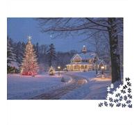 1000 Piece Jigsaw Puzzle Christmas House at Night Adults Family Beautiful Scenery Cardboard Puzzle Enthusiasts Indoor Activity Gift 38x26cm/1000pcs