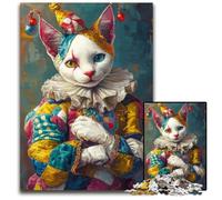 1000 Piece Jigsaw Puzzle Clown Cat Wooden Puzzles Educational Games, Enhance Love between Couples for Age 14 Years Up 50X75CM