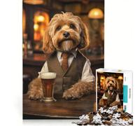 1000 Piece Jigsaw Puzzle Cockapoo Dog in The Pub, Family Game, Pattern Assembly, with Fully Interlocking Randomly Shaped Pieces 50x75cm