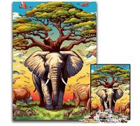 1000 Piece Jigsaw Puzzle Colorful Art Elephant Wooden Jigsaw Puzzles Relax & Challenge, Colorful Home Decor Art, for Friends 50x75CM/19.68x29.52inch