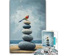 1000 Piece Jigsaw Puzzle, Colorful Bird on Stacked Stones Painting