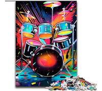 1000 Piece Jigsaw Puzzle Colorful Neon Graffiti Drum Kit Made of Wood, Fun Activity for at Home 50x75cm DIY Decoration Brain Challenging