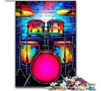 1000 Piece Jigsaw Puzzle Colorful Neon Graffiti Drum Kit Made of Wood, Idea, Humorous Artwork, Detailed Artwork 50x75cm An for Christmas Or Birthdays