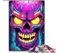 1000 Piece Jigsaw Puzzle Colorful Neon Graffiti Skull Made of Wood, Perfect Home Or Office Decor, Ideal 50x75cm DIY Art Decor
