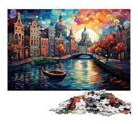 1000 Piece Jigsaw Puzzle Colorful Psychedelia in Amsterdam's Canal District Puzzle for Adults Paper Jigsaw Puzzles Challenging Game 1000 PCS(38x26cm)