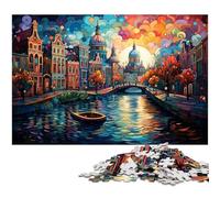 1000 Piece Jigsaw Puzzle Colorful Psychedelia in Amsterdam's Canal District Puzzles for Adults & Kids Wooden Jigsaw Great Gift for Adults 1000 PCS(75x50cm)