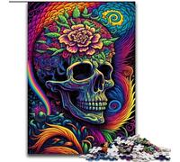 1000 Piece Jigsaw Puzzle Colorful Skull Made of Wood, Fun Activity for at Home 50x75cm DIY Decoration Brain Challenging