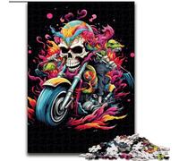 1000 Piece Jigsaw Puzzle Colourful Skull Motorcycle Made of Wood, Fun Activity for at Home 50x75cm DIY Decoration Brain Challenging