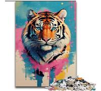 1000 Piece Jigsaw Puzzle Colourful Tiger Art Made of Wood, Idea, Humorous Artwork, Detailed Artwork 50x75cm An for Christmas Or Birthdays