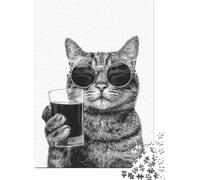 1000 Piece Jigsaw Puzzle, Cool Cat with Sunglasses And Drink, 52x38cm/1000pcs, for Adults, Shared Puzzle Activity, Relaxing Evenings And Time Together