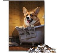 1000-Piece Jigsaw Puzzle Corgi Reading Newspaper Wooden Jigsaw size 50x75cm for Family And Friends, Suitable for Ages 14+