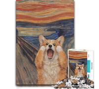 1000 Piece Jigsaw Puzzle, Corgi Screaming in Edvard Munch's The Scream
