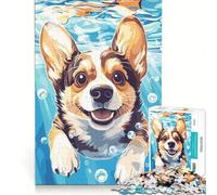 1000 Piece Jigsaw Puzzle Corgi Swimming Underwater, Brain Teaser Game, Family Activities, with Matching Poster And Trivia Sheet 38x26cm