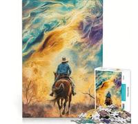 1000 Piece Jigsaw Puzzle Cowboy Riding Into The Unknown, Brain Teaser Game, Family Activities, with Matching Poster And Trivia Sheet 38x26cm