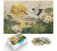 1000 Piece Jigsaw Puzzle, Crane Flying over Lotus Pond, 1000pcs (52x38cm) | For Christmas holidays spent indoors, this adult jigsaw puzzle with 1000 pieces gives adults a calm winter activity.