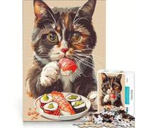 1000 Piece Jigsaw Puzzle Cute Cat Eating Sushi, Brain Teaser Game, Decompressing Intellectual, Birthday Present, Gifts, 38x52cm