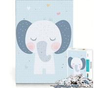 1000 Piece Jigsaw Puzzle Cute Elephant Illustration with Hearts, Brain Teaser Game, Decompressing Intellectual, Birthday Present, Gifts, 50x75cm