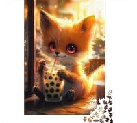 1000 Piece Jigsaw Puzzle, Cute Fox Drinking Boba Tea, 70x50cm/1000pcs, for Adults, Shared Puzzle Activity, Weekend Leisure And Time Together
