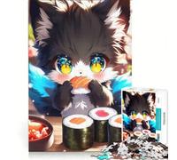 1000 Piece Jigsaw Puzzle Cute Furry Eating Sushi, Brain Teaser Game, Decompressing Intellectual, Birthday Present, Gifts, 38x52cm