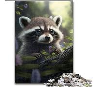 1000 Piece Jigsaw Puzzle Cute Raccoon Made of Wood, Fun Activity for at Home 50x75cm DIY Decoration Brain Challenging