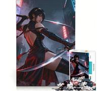 1000 Piece Jigsaw Puzzle Cyberpunk Ninja with Dual Katanas, Family Game, Pattern Assembly, with Fully Interlocking Randomly Shaped Pieces 38x26cm