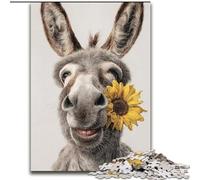 1000-Piece Jigsaw Puzzle Donkey Holding A Sunflower Challenging Puzzles 26X38CM for Mother'S Day, Birthdays, Christmas