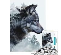 1000 Piece Jigsaw Puzzle Double Exposure Wolf Family Game Brain Intelligence Challenge Addictive Toys Great Gifts for Games Enhance Memory (size 38x26cm)