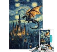 1000 Piece Jigsaw Puzzle Dragon's Flight Over Castle Brain Teaser Game Challenging Game Toys Gifts for Women Men Learning Educational (size 38x52cm)