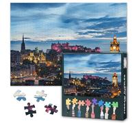 1000 Piece Jigsaw Puzzle - Edinburgh City Sunset Viewed Edinburgh Castle Cityscape Paintings, 50x70cm Complex Artwork Parlour Games, United Kingdom Puzzles, Family Challenge Night