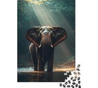 1000 Piece Jigsaw Puzzle, Elephant in A Sunlit Forest Stream, 38x26cm/1000pcs, for Adults, Thoughtful Gift Idea, Screen-Free Leisure And Time at Home